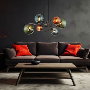Globo Suspension led Lampe de salle à manger Lampe de salle à manger rétro en verre Lampe de salon, vert pétrole bronze, 6x 3,5W 6x 350lm blanc chaud, DxH