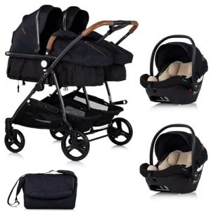 DUO SMART Poussette jumeaux ou enfants rapproch&eacute;s largeur 79 cm Noir + 2 cosy i-Size noir