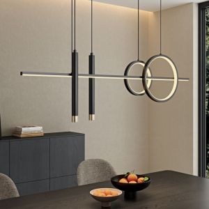 Suspension Luminaire Plafonnier Lustre Chambre Salon Trois Températures de couleur Hauteur Réglable Éclairage Intérieur led Noir 100×100CM 38W