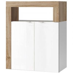 ARTURO - Rangement 2 portes blanc laqu&eacute; et aspect bois finition Cadiz