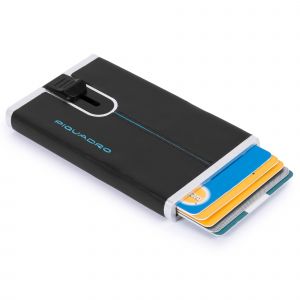 Piquadro Porte-cartes coulissant en cuir et m&eacute;tal Noir - Couleur Noir - Taille Taille unique