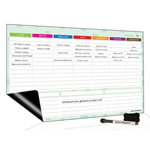 Brute Strength - Tableau Blanc Magnétique, Planificateur Hebdomadaire Flexible et Effaçable à Sec, Français, Tableau Mémo Magnétique pour Réfrigérateur Repas de Famille