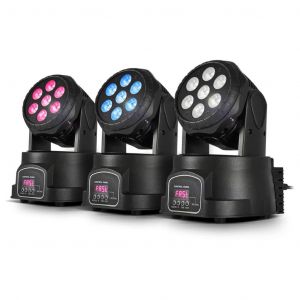Pack de 3 Lyres à LEDs 4en1 Rouge/Vert/Bleu/Blanc DMX 7x4W LytOr Wash7