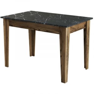 Menzzo Table de salle &agrave; manger avec rangement Fiorita L110cm Bois et Noir Effet marbre - Noir