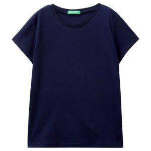 Benetton, T-shirt En Pur Coton Bio, size L, Bleu Foncé, Enfants