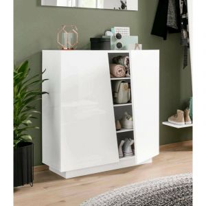 Meuble à chaussures Dfogl, Armoire polyvalente à 2 portes, Porte-chaussures d'entrée, 100% Made in Italy, 80x38h86 cm, Blanc brillant - Dmora