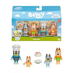 BlueY Enfile Ton Tablier avec Le Coffret de 4 Figurines Le Pavlova » Contenant, Bingo, Bandit et sa Toque de Chef, Chilli et 2 Accessoires, 4 Figurines articulées de 6 à 7,6 cm
