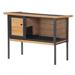 Pawhut Cage &agrave; lapin clapier sur pied - toit ouvrable - dim. 91,5L x 45l x 70H cm - m&eacute;tal &eacute;poxy bois pr&eacute;-huil&eacute;