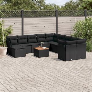 VidaXL Salon de Jardin avec Coussins 12 pcs, Canap&eacute;s de Patio, Ensemble de Meubles, Mobilier de Terrasse Ext&eacute;rieur, Noir R&eacute;sine Tress&eacute;e
