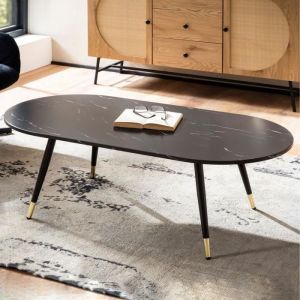 M&S Table basse ovale 120x60x41,5 cm effet marbre noir et doré - wodi