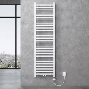 Doporro Radiateur de Salle de Bain Sèche-Serviette 180x50cm Radiateur Tubulaire Vertical Chauffage Électrique Blanc avec Résistance pour Radiateur