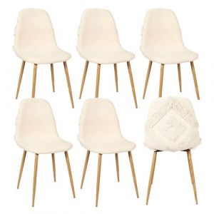 Altobuy - wap - Lot de 6 Chaises Blanches à Motifs Pieds Effet Bois - Blanc