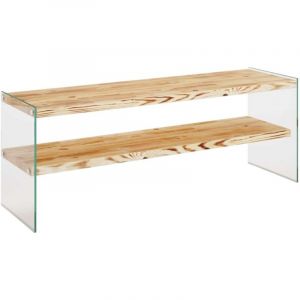 Toilinux - Meuble TV 1 étagère Crustallia en verre et bois - Transparent et beige - Crustallia