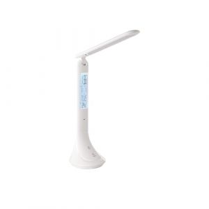 Eglo LED Lampe de table Coluccia, lampe de chevet avec réveil et thermomètre, intensité lumineuse variable par touches, lampe de bureau en plastique blanc, blanc neutre