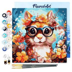 Mini peinture au numéro : Écureuil fantaisie et fleurs - toile tendue sur chassis