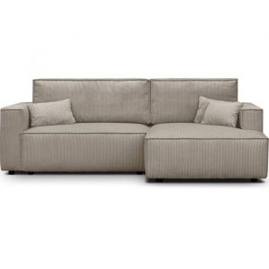 Image de Canapé d'angle droit convertible 3 places - velours côtelé taupe