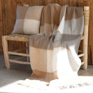 Home maison Plaid &agrave; carreaux aspect mohair Beige 130x180 cm