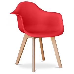 Image de Chaise De Salle À Manger Avec Accoudoirs - Style Scandinave - Amir Rouge