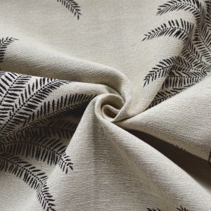 Tissu jacquard linenlook motif fleur palmier noir - Mondial Tissus