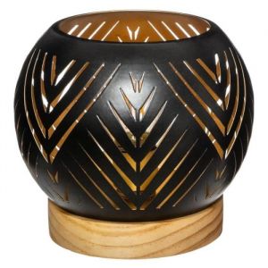 Lanterne ronde exotique LED en m&eacute;tal - Design 1 - Noir - D 14,5 x H 13,5 cm