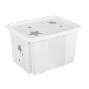 Keeeper Stars Boîte de Rangement avec Couvercle, Pivotante et Empilable, Pour Enfants, 30 L, Karolina, Nordic White