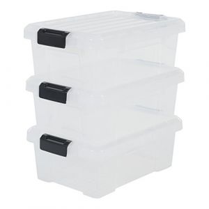 Image de Iris Ohyama Lot de 3 boîtes de rangement avec fermeture clic - Power Box - SK-130 - Transparent - 12,5 L - 46 x 29,7 x 16 cm