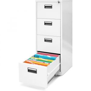 Armoire Classeur pour Dossier avec 4 Tiroirs Armoire de Bureau Metallique 132 cm x 46 cm x 62 cm (Blanc)