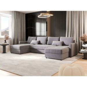 Meublesline Tendencio - Canapé d'angle panoramique mosia en u - tissu doux Gris Clair