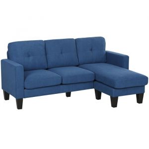 Homcom Canapé d'angle 3 places méridienne réversible garnissage mousse haute densité tissu aspect lin bleu