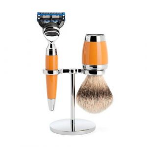 Image de Mühle S091K74F Stylo Butterscotch 3-Piece Bout Argenté Blaireau / Fusion Rasage Set