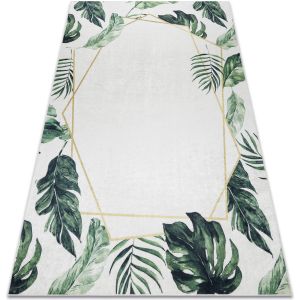 Tapis lavable andre 1168 Feuilles de monstère, géométrique antidérapant - blanc / vert green 80x150 cm