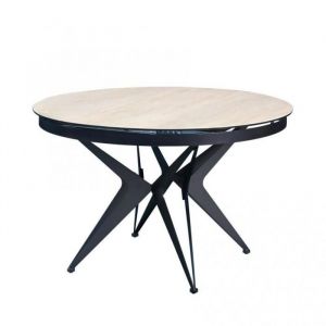 Table de repas ronde extensible RIVIERA plateau céramique beige piétement métal noir