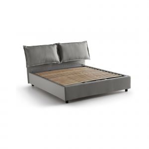 Lit double Deborah, Lit conteneur avec rev&ecirc;tement en tissu, 100% Made in Italy, Ouverture frontale, convient pour matelas cm 160x190, Gris - Talamo