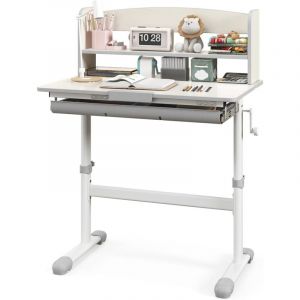 GOPLUS Bureau d'Etude pour Enfants 3-12 Ans avec Plateau Inclinable &agrave; 7 Niveaux-Hauteur R&eacute;glable 50,5-73CM-Tiroir Coulissant Gris