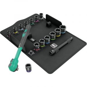 Wera 05005530001 8100 SB 12 Jeu de cliquet Zyklop Comfort, levier d'inversion, emmanchement 3/8", système métrique, 16 pièces