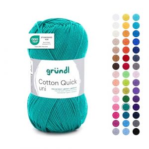 Gründl Laine Cotton Quick uni Fils à tricoter et à crocheter (100 % coton), 1 pelote à 50 g / 125 m, émeraude