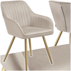 TecTake Chaise marilyn en velours matelassé de salle à manger aspect taupe/or -