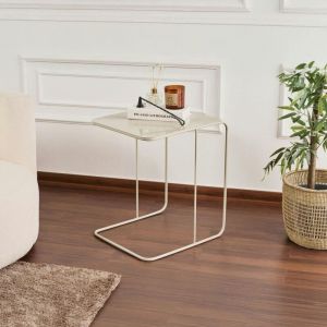 Pier Import - Bout de canap&eacute; design m&eacute;tal taupe &ndash; plateau carr&eacute; moderne sfax