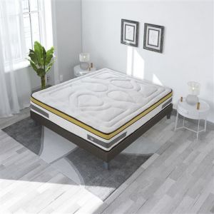 Maison Aubertin Ensemble Matelas Ressorts ensac s Aubertin 24 cm + sommier tissu gris 140 x 190 cm