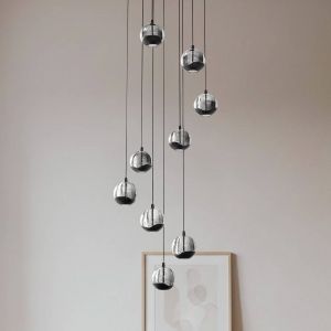 Suspension LED Lucande Hayley, noir, &agrave; 9 lampes, verre