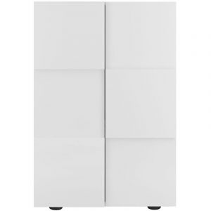 REBECCA - Meuble d'entr&eacute;e 2 portes 4 &eacute;tag&egrave;res Blanc Laqu&eacute; Weiss Relief Damiers