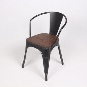 Image de Kosmi Chaise en métal Noir et Bois foncé Style Industriel Factory en métal Noir Mat, Assise en