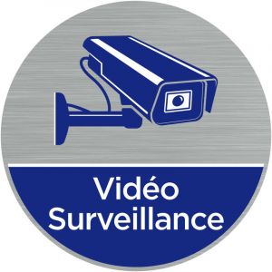 Pictogramme Vidéo Surveillance (Q0467). Autocollant souple effet alu brossé ou plaque de porte alu brossé ep 2mm au choix - Plaque aluminium brossé