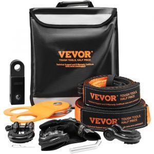 VEVOR Kit récupération tout-terrain 7,6x914,4 cm sangles de remorquage 13608 kg manilles à anneau en D 20000 kg récepteur manille, poulie de bloc d'arrachage, gants, sac rangement pour camion Jeep VTT