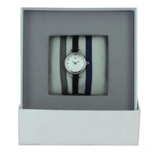 Montre femme Les Interchangeables Coffret Montre Ruban Satin Strech A56838 - Bracelet Tissu Gris