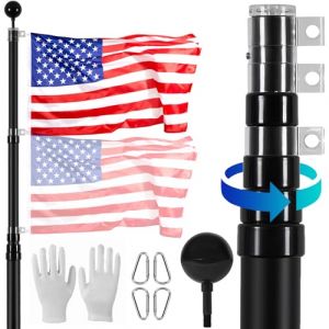 VEVOR Kit de mât de Drapeau télescopique 7300 mm, mât de Drapeau en Alliage d'aluminium Robuste dans Le Sol pour extérieur, mât de Drapeau à 3 Modes d'affichage avec Accessoires Professionnels, Noir