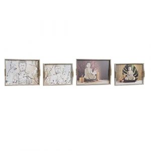Jeux de plateaux DKD Home Decor Naturel Buda Multicouleur Oriental 40 x 30 x 6 cm Bois MDF (2 Unit&eacute;s)