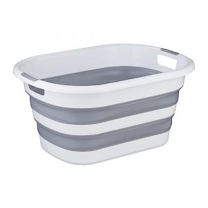 Relaxdays Panier à Linge, 24 litres, en Plastique, Pliable, Rangement Peu encombrant, avec poignées, Gris et Blanc