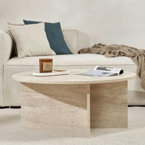 Table basse ronde minimaliste - effet travertin MARFA