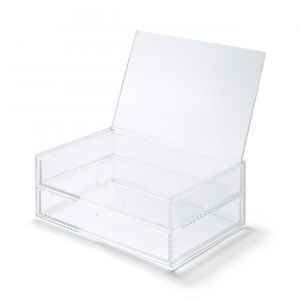 Bo&icirc;te acrylique 2 tiroirs + couvercle L25.6X P16.8X H9.5cm